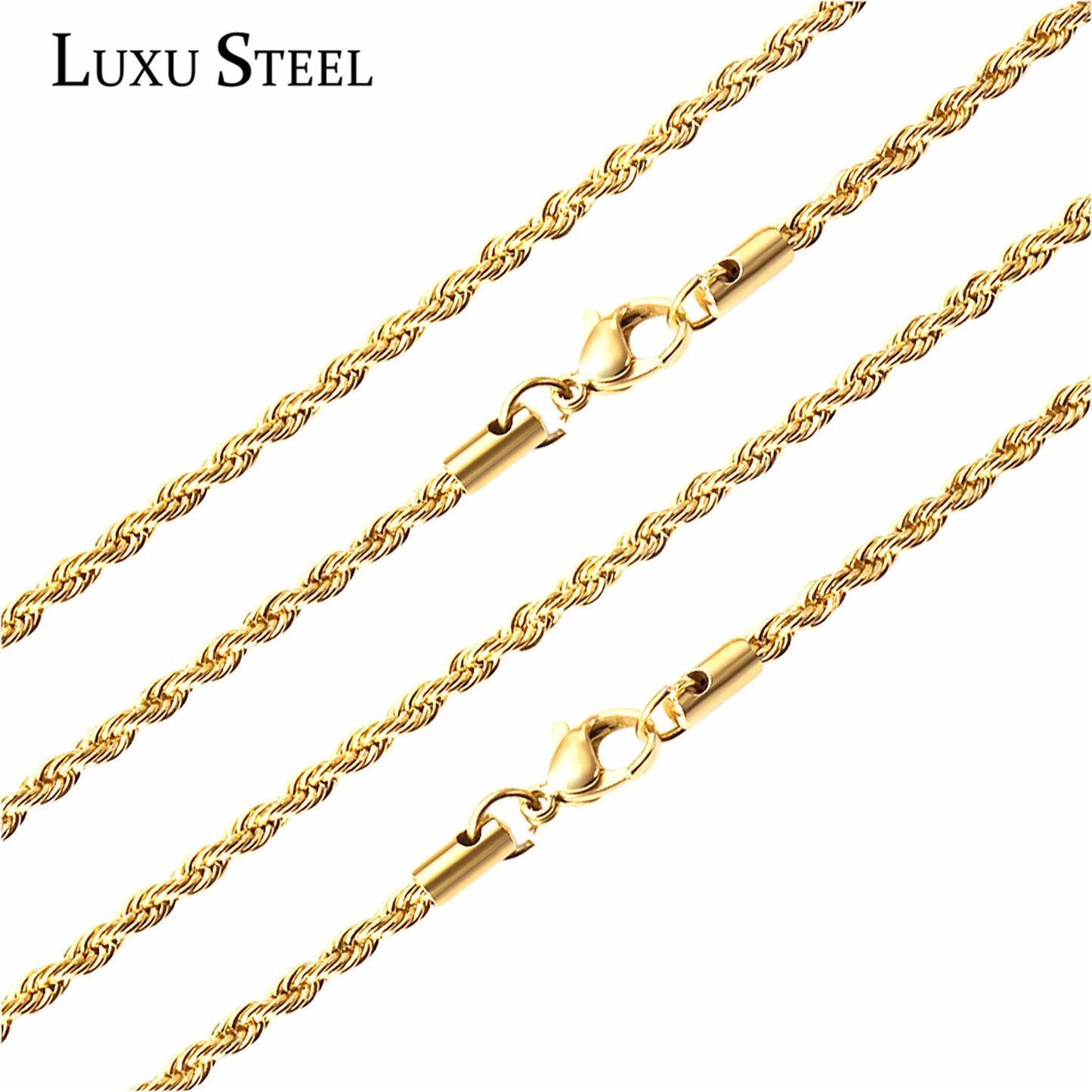 Luxury Rope Chain Necklace for Women -2mm/3mm/4mm/5mm Stainless Steel Twist Choker, Waterproof & Tarnish - Resistant