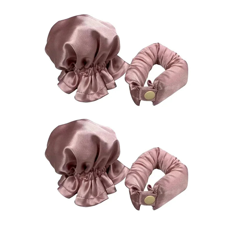 Mini Heatless Silk Curling Rods with Matching Mini Bonnets - No - Heat Curling Set for Kids & Short Hair