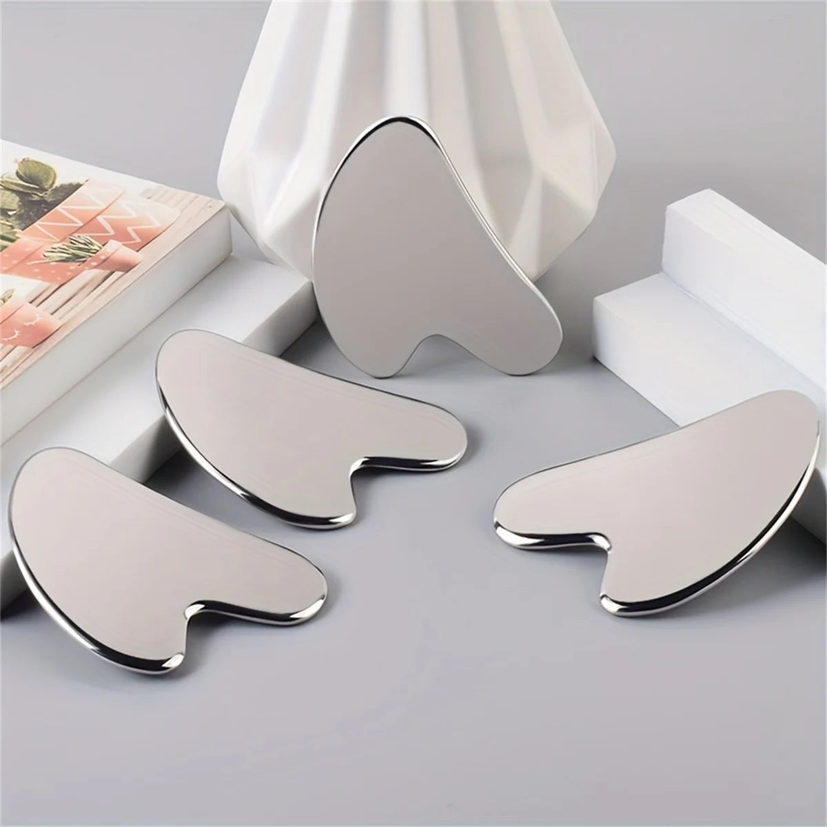 Stainless Steel Gua Sha Facial Tool - Silver Beauty Board for Skin Lifting, Sculpting & Massage / Natural Skincare Massage Tool