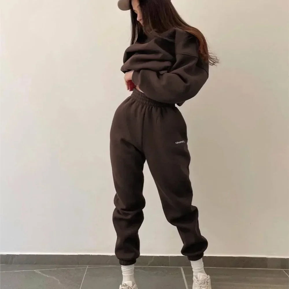 Women's Casual Sports Suit 2 Piece Set - Solid Color Warm Hoddie + Pants / Fashion Jogger Outfit Tracksuit