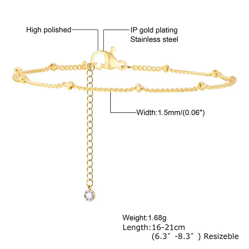 18K Gold Plated Stainless Steel Thin Link Bracelet - Waterproof & Tarnish-Resistant Women's Wrist Chain Jewelry
