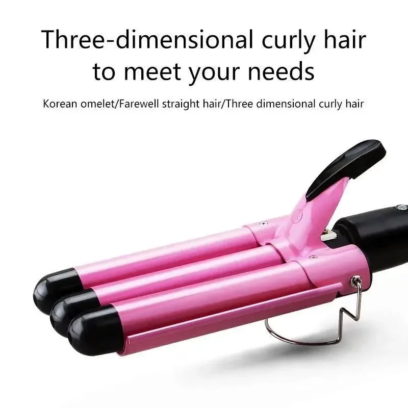 Professional Triple Barrel Ceramic Hair Curler - Waver Styling Tool for Beach Waves & Voluminous Curls / Hair Styler Wand