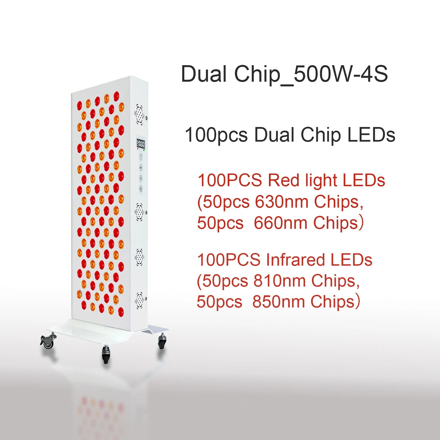 Dual Chip Red Light Therapy Panel - 630nm, 660nm, 810nm 850nm Infrared LED for Face & Body Rejuvenation