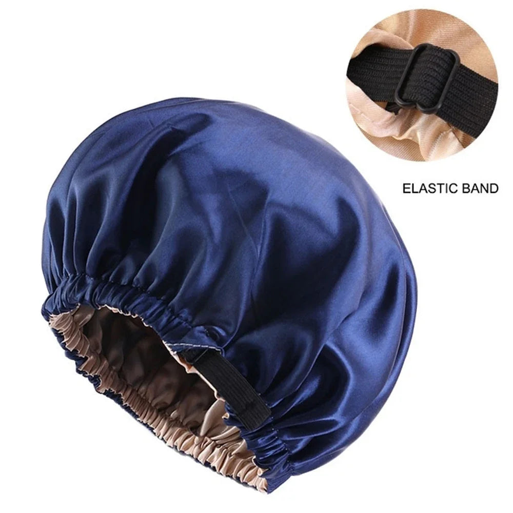 Satin Sleep Cap with Invisible Fit & Adjustable Button - Flat Limitation Silk Night Hat for Women / Hair Care Headwear for Sleeping or Ceremony