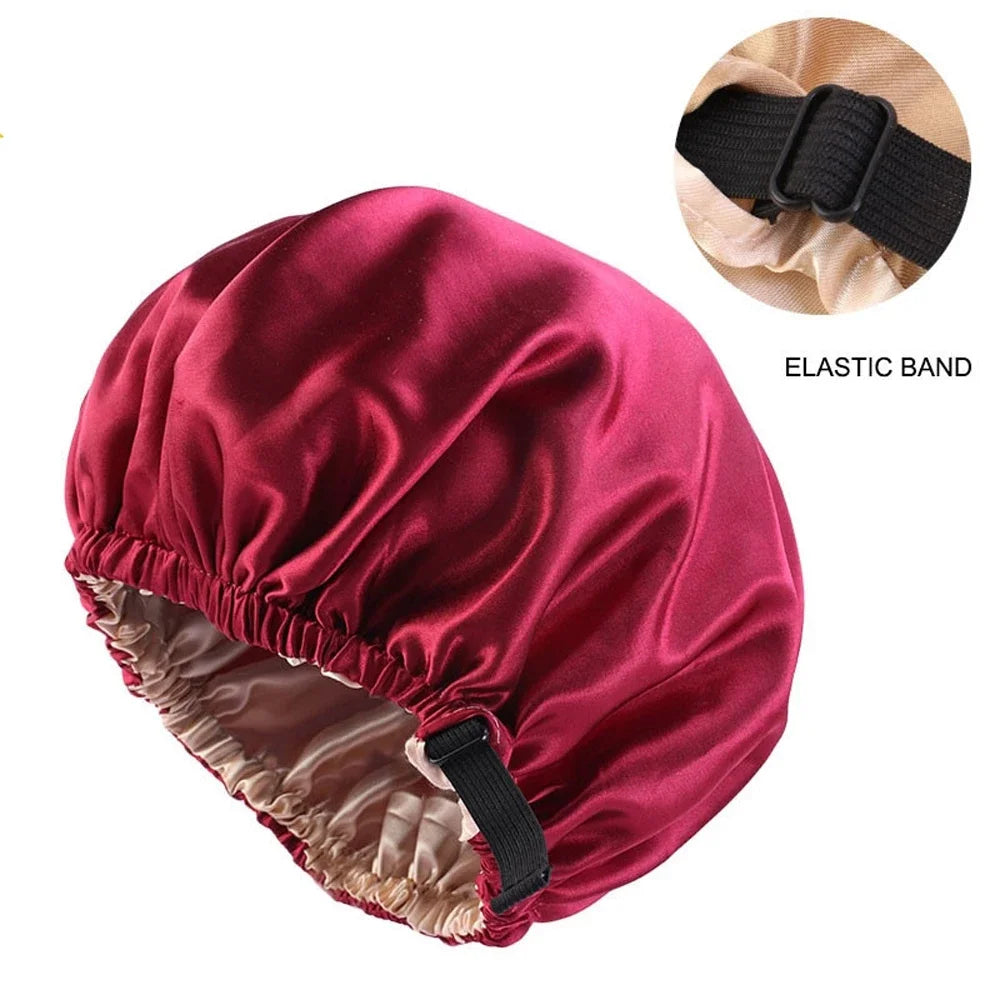 Satin Sleep Cap with Invisible Fit & Adjustable Button - Flat Limitation Silk Night Hat for Women / Hair Care Headwear for Sleeping or Ceremony