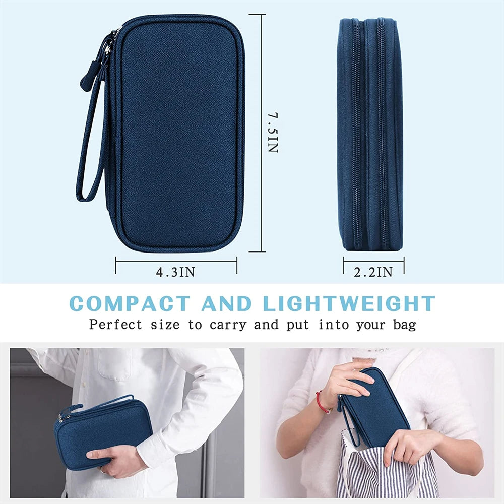 Travel Electronics Organizer Case - Waterproof Double Layer Cable Storage Bag for Cords, Chargers, Power Banks, Hard Drives, Tech Accessories