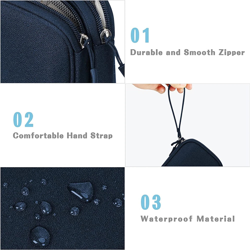 Travel Electronics Organizer Case - Waterproof Double Layer Cable Storage Bag for Cords, Chargers, Power Banks, Hard Drives, Tech Accessories