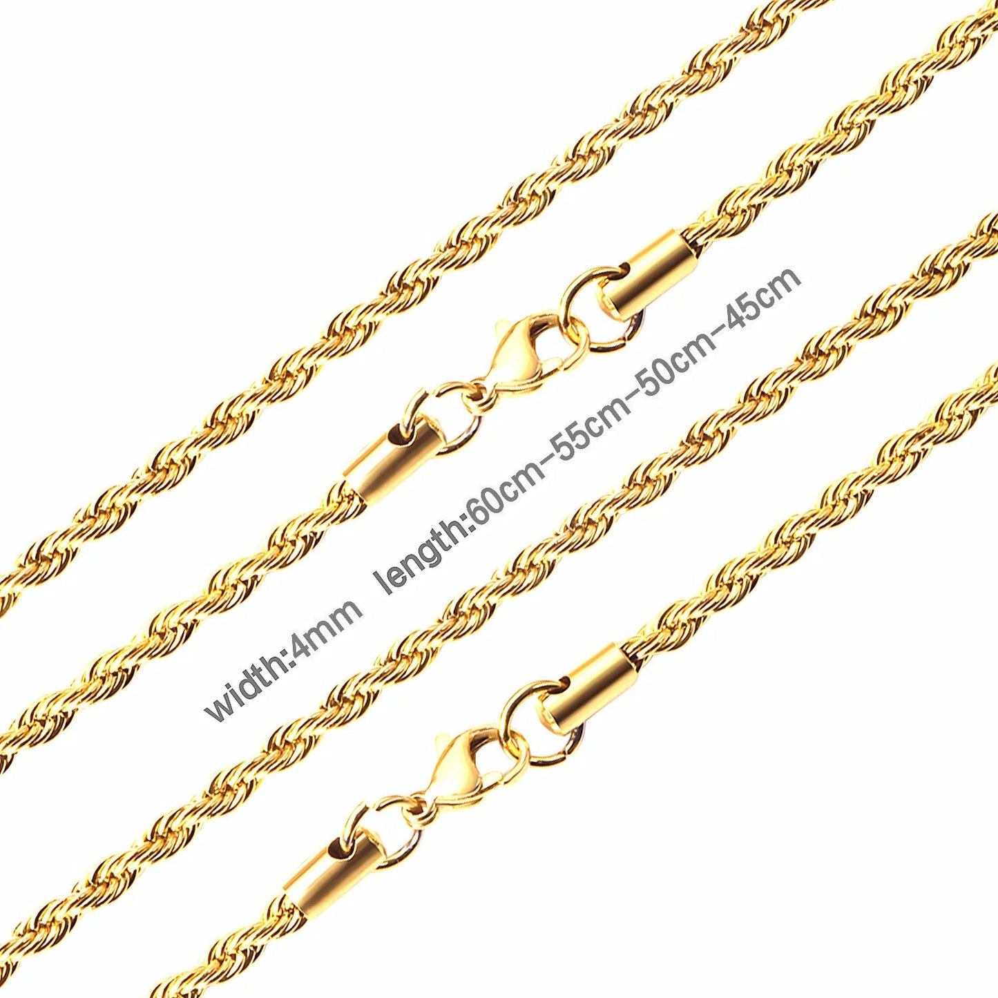 Luxury Rope Chain Necklace for Women -2mm/3mm/4mm/5mm Stainless Steel Twist Choker, Waterproof & Tarnish - Resistant