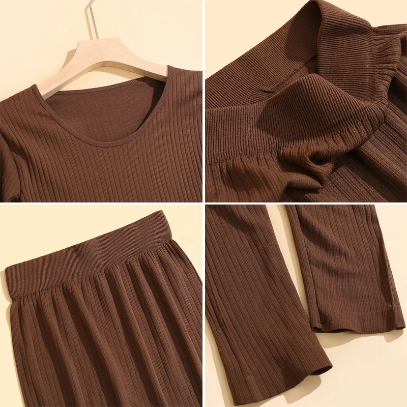 Women's Thermal Underwear Set - Seamless Long Sleeve Winter Clothes, Thick 2-Piece Intimate Sleepwear for Cold Weather