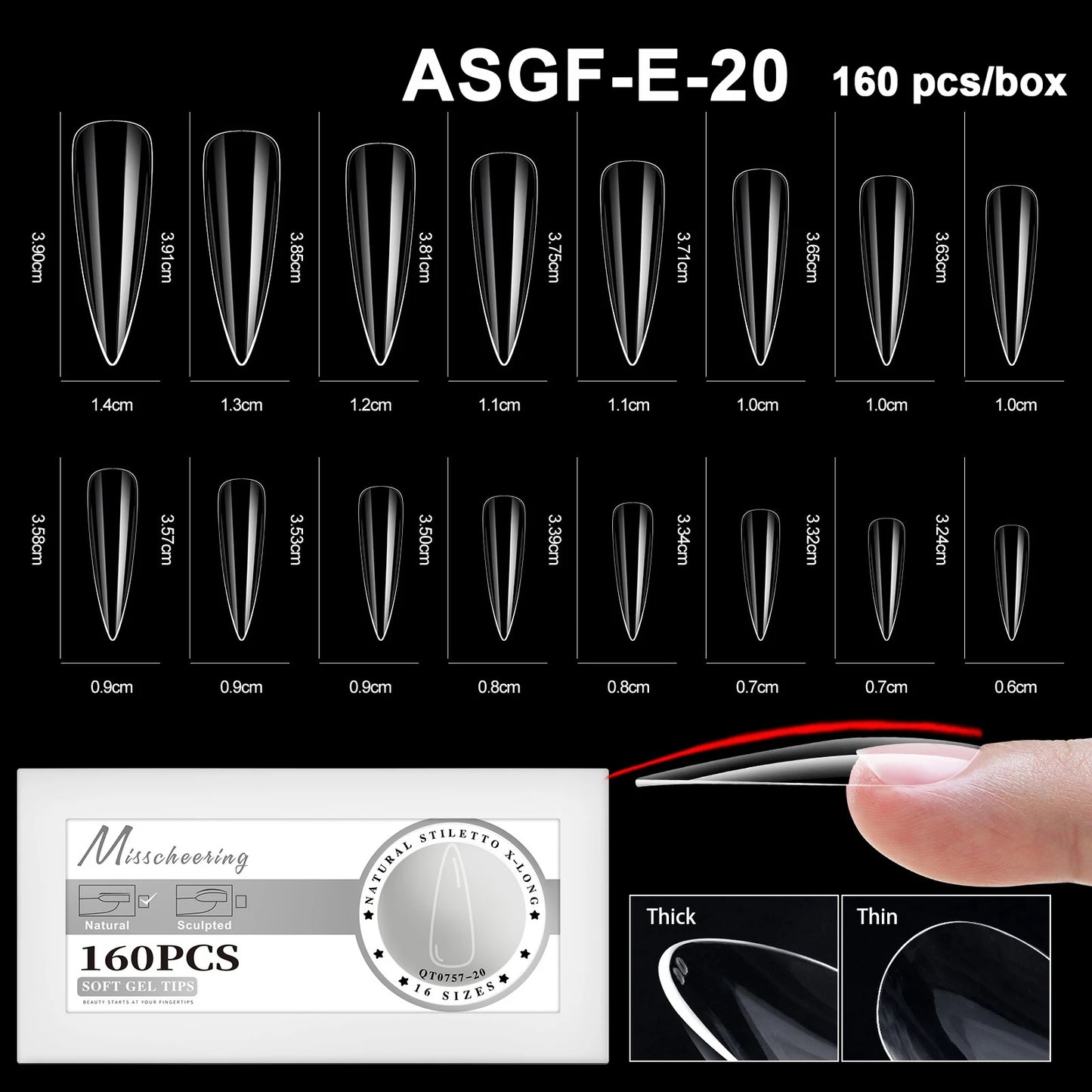 16 Sizes Soft Gel Nail Tips - Curved Full Cover French Almond & Coffin Shapes ? Press-On Fake Nail Extensions for DIY Manicure