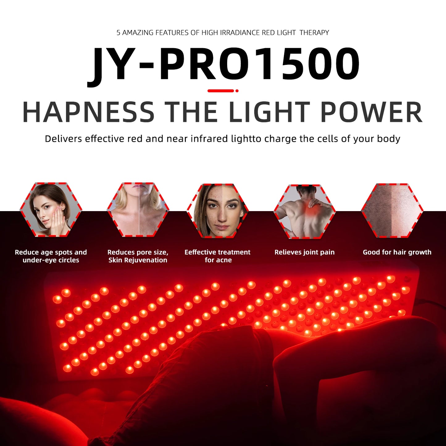 Dual Chip Red Light Therapy Panel - 630nm, 660nm, 810nm 850nm Infrared LED for Face & Body Rejuvenation