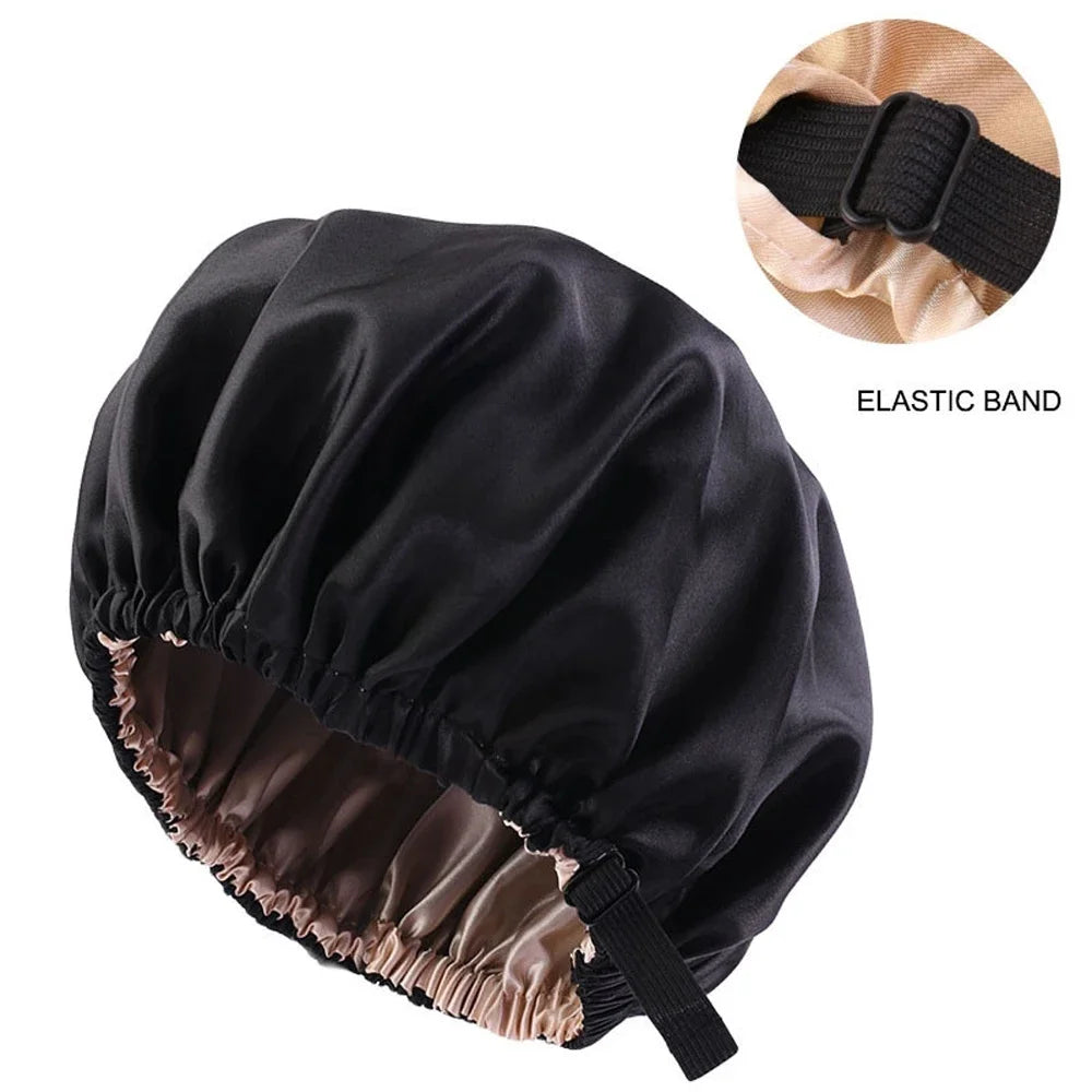Satin Sleep Cap with Invisible Fit & Adjustable Button - Flat Limitation Silk Night Hat for Women / Hair Care Headwear for Sleeping or Ceremony