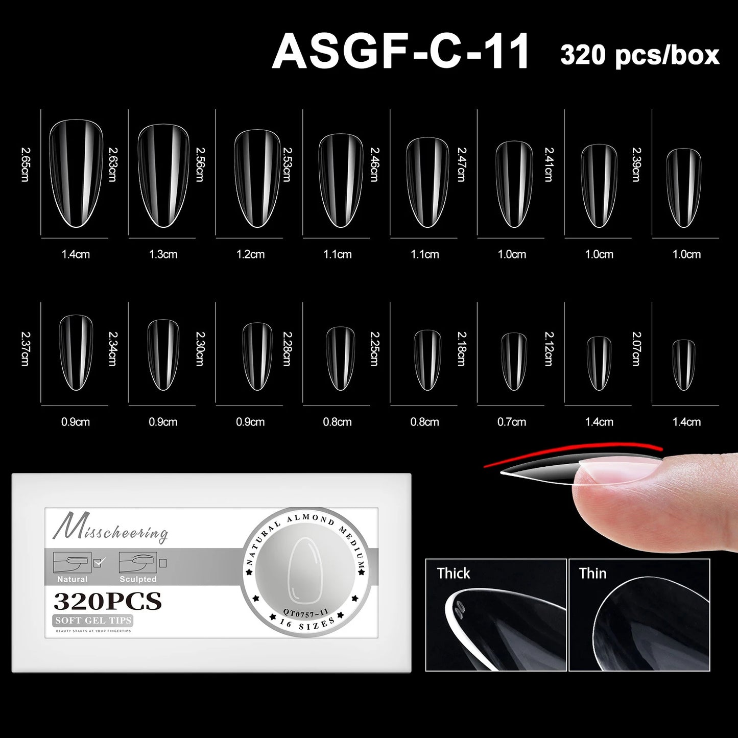 16 Sizes Soft Gel Nail Tips - Curved Full Cover French Almond & Coffin Shapes ? Press-On Fake Nail Extensions for DIY Manicure