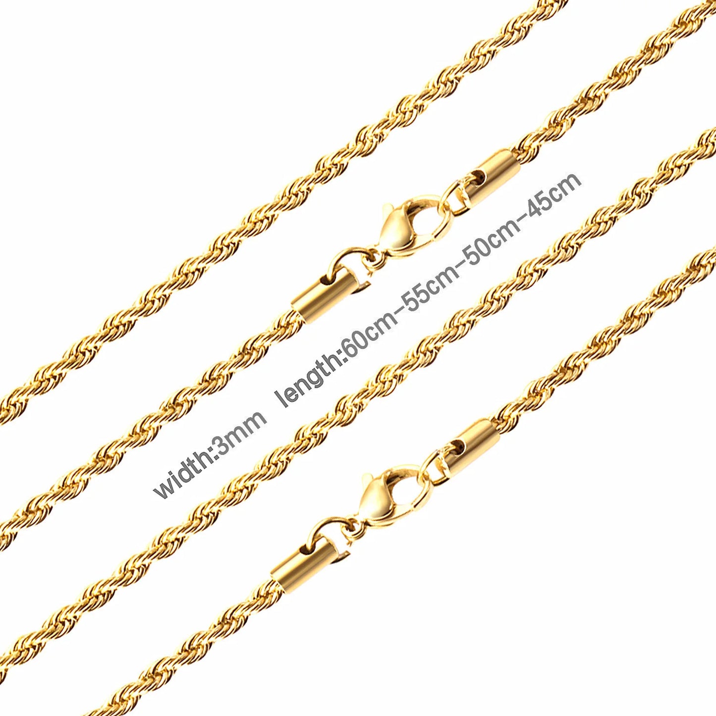 Luxury Rope Chain Necklace for Women -2mm/3mm/4mm/5mm Stainless Steel Twist Choker, Waterproof & Tarnish - Resistant