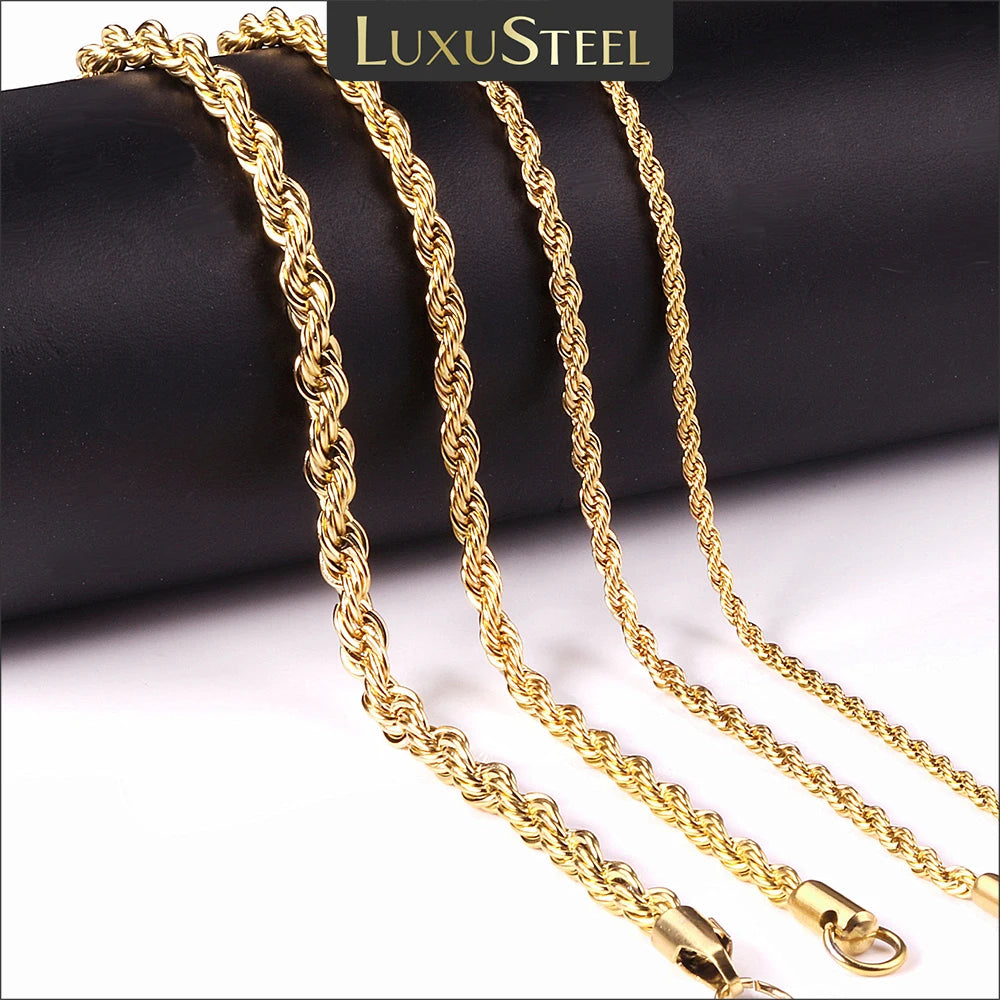 Luxury Rope Chain Necklace for Women -2mm/3mm/4mm/5mm Stainless Steel Twist Choker, Waterproof & Tarnish - Resistant