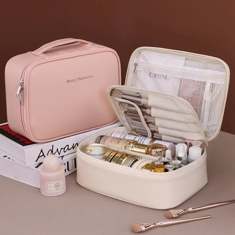 Women's Luxury Makeup Bag - Large Capacity Travel Cosmetic Organizer, Portable Toiletry Storage for Beauty Essentials