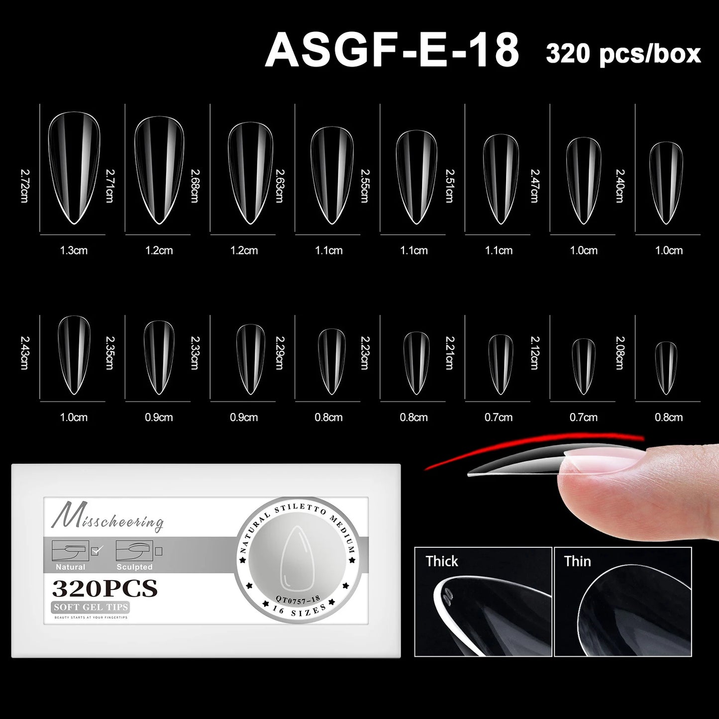 16 Sizes Soft Gel Nail Tips - Curved Full Cover French Almond & Coffin Shapes ? Press-On Fake Nail Extensions for DIY Manicure
