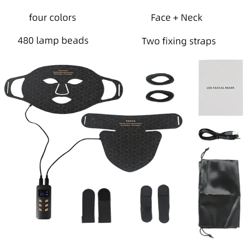 Flexible Silicone LED Face & Neck Mask - Red Light Photon Therapy for Wrinkle Repair & Skin Brightening