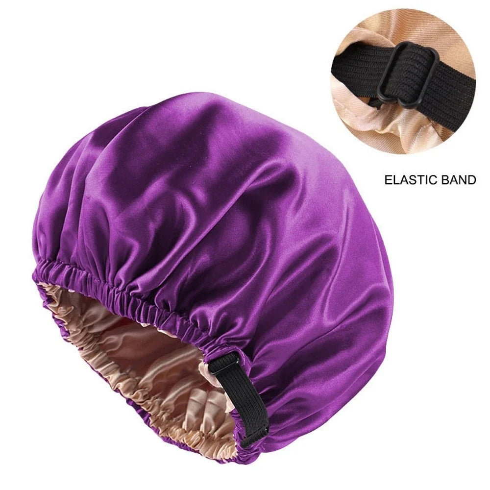 Satin Sleep Cap with Invisible Fit & Adjustable Button - Flat Limitation Silk Night Hat for Women / Hair Care Headwear for Sleeping or Ceremony