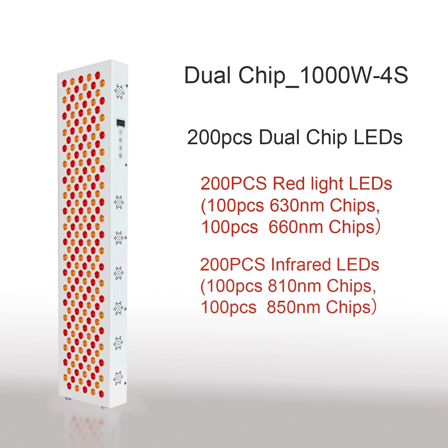Dual Chip Red Light Therapy Panel - 630nm, 660nm, 810nm 850nm Infrared LED for Face & Body Rejuvenation