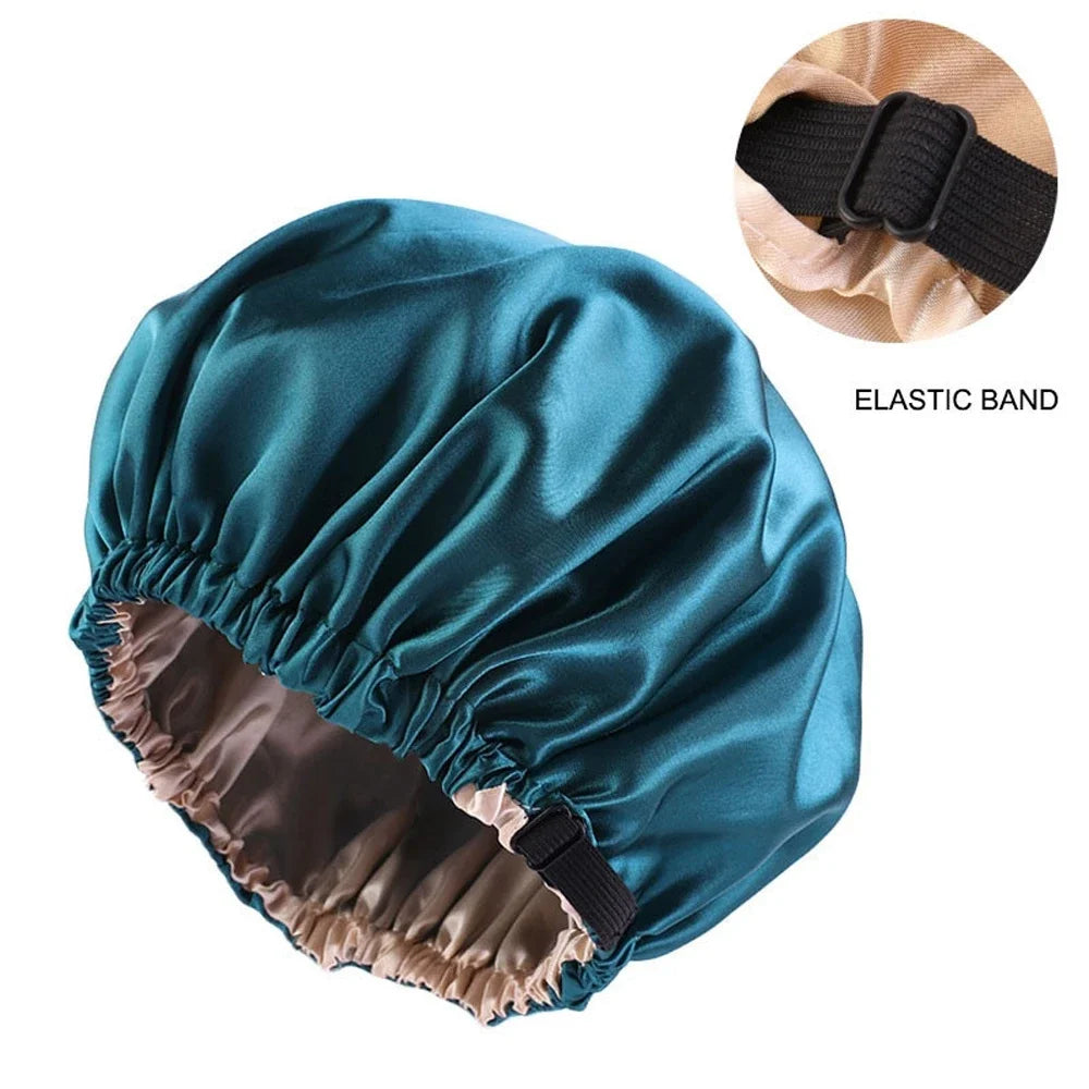 Satin Sleep Cap with Invisible Fit & Adjustable Button - Flat Limitation Silk Night Hat for Women / Hair Care Headwear for Sleeping or Ceremony