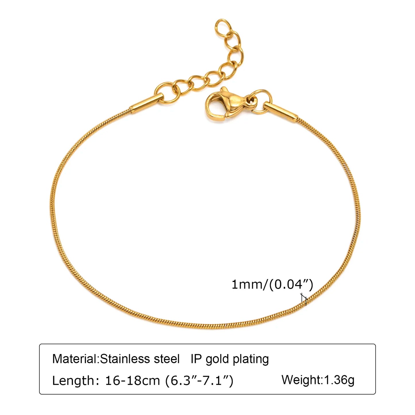 18K Gold Plated Stainless Steel Thin Link Bracelet - Waterproof & Tarnish-Resistant Women's Wrist Chain Jewelry