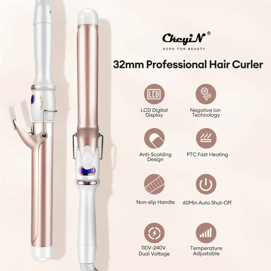32mm & 38mm Ceramic Electric Hair Curler - Professional Adjustable Temperature Curling Iron, Smooth Frizz-Free Styling Tool