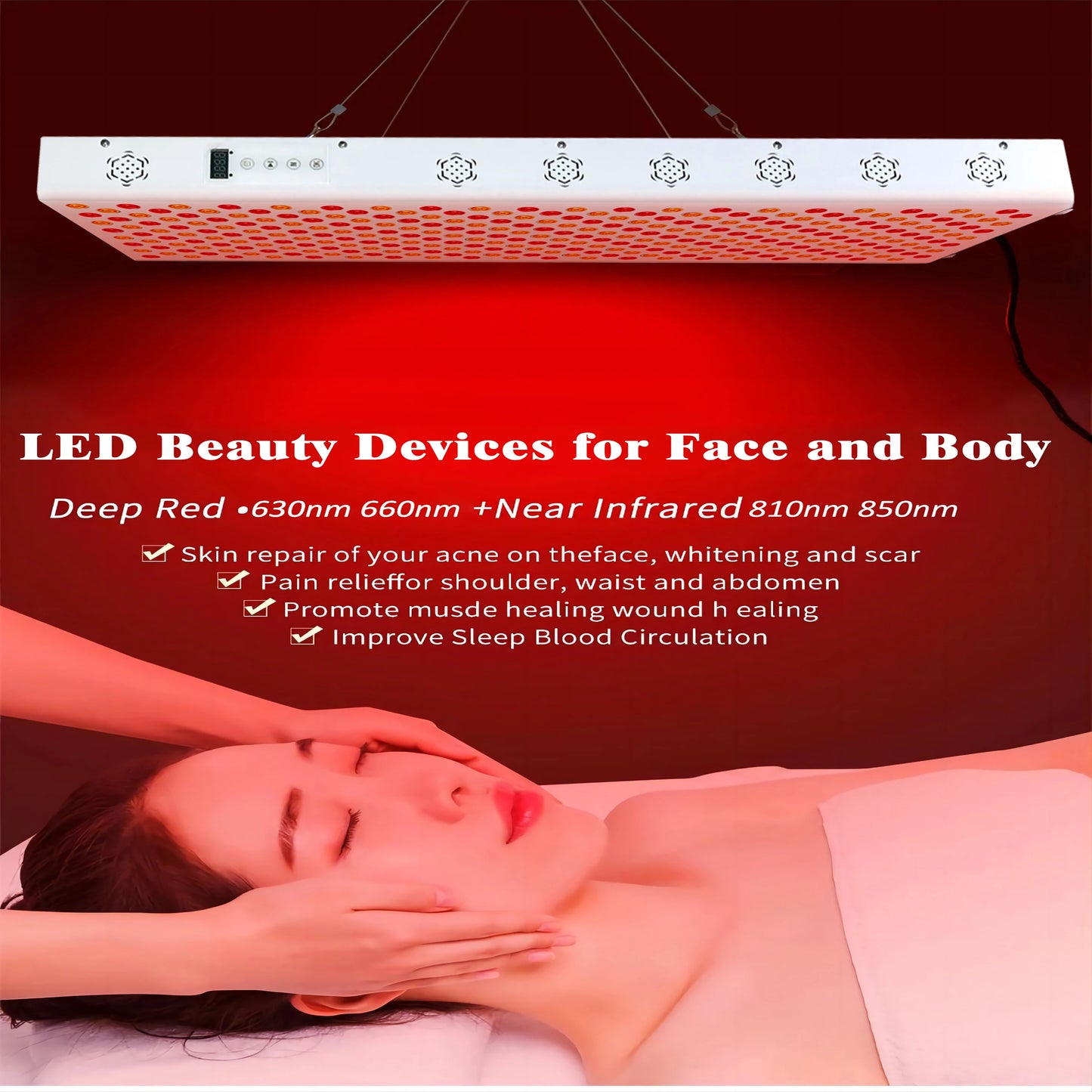 Dual Chip Red Light Therapy Panel - 630nm, 660nm, 810nm 850nm Infrared LED for Face & Body Rejuvenation