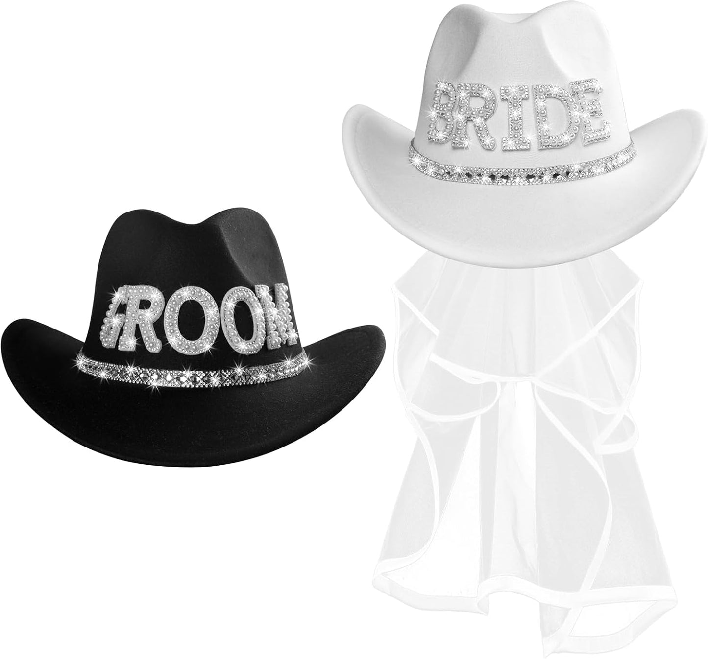 Cowboy Hat with Veil Bachelorette Party, White Cowgirl Hat Wedding, Bridal Shower Decoration, Bride to Be Gift