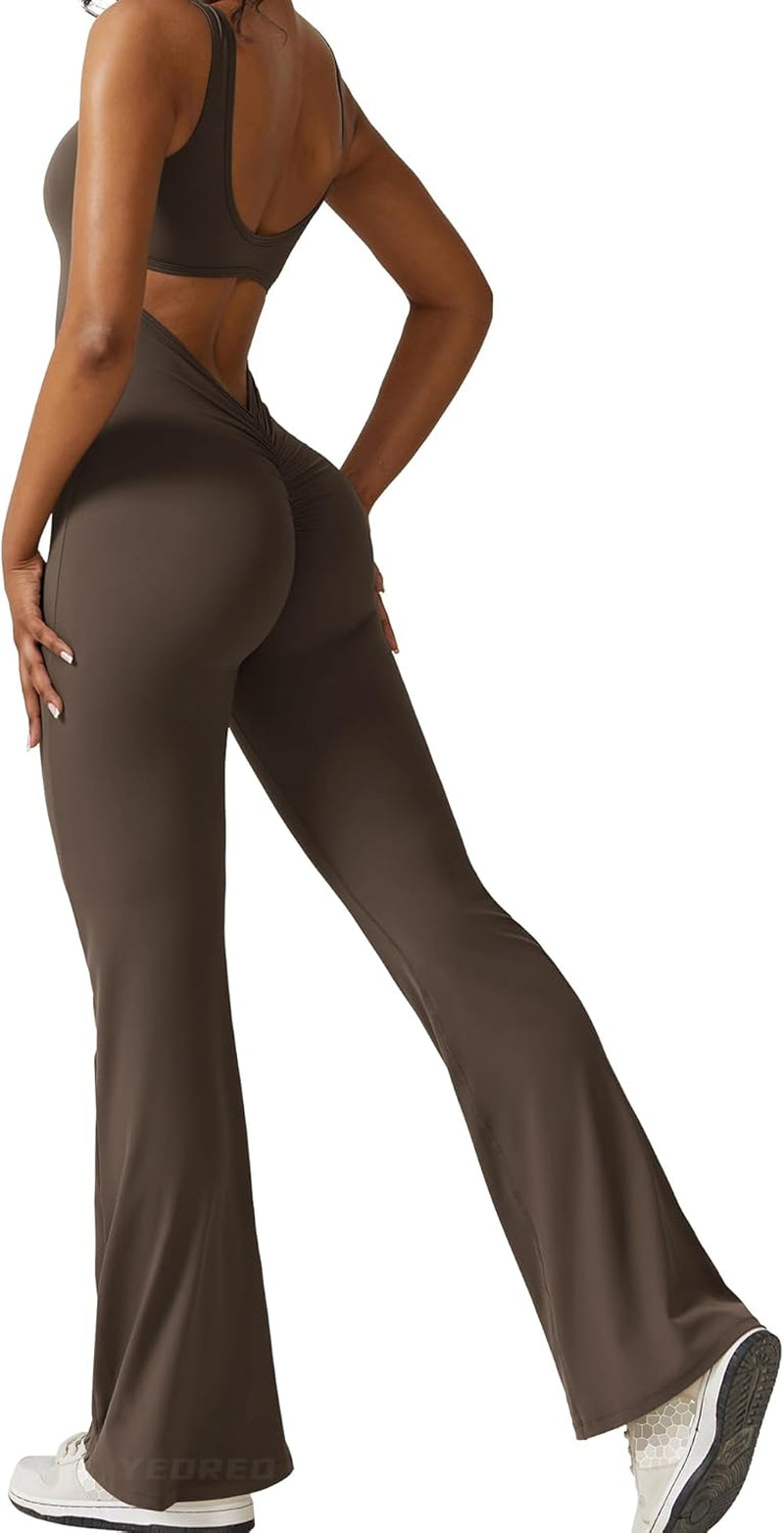 Show off Your Curves: Women's Flare Jumpsuit with Backless Design & Butt Lift