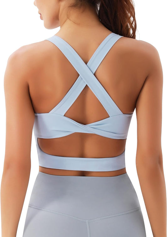 Sports Bras for Women Criss-Cross Back Padded Workout Tank Tops Medium Support Crop Tops 