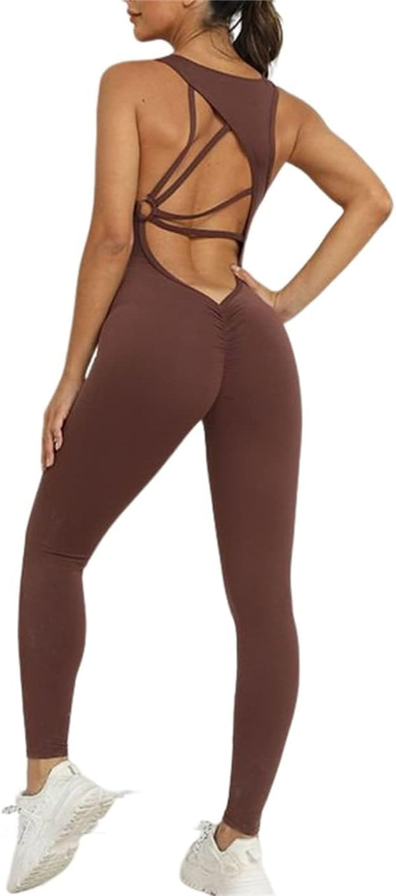 Women's V-Neck Athletic Jumpsuit: Tummy Control, Backless Design, and Butt Lift Cutouts for ultimate fitness style