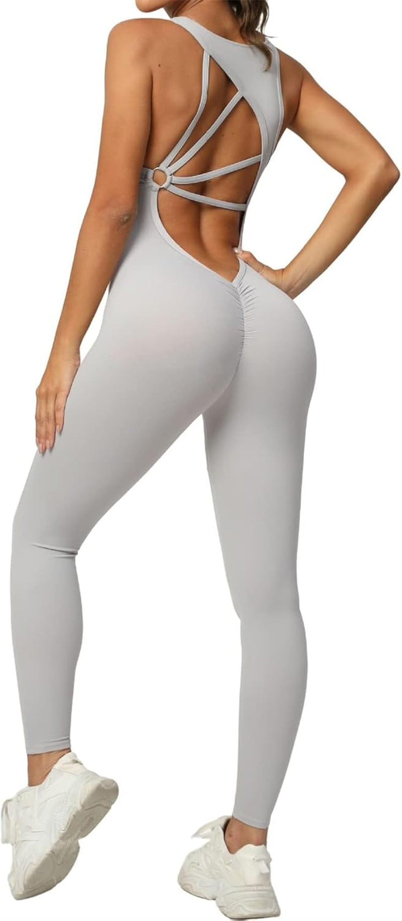 Women's V-Neck Athletic Jumpsuit: Tummy Control, Backless Design, and Butt Lift Cutouts for ultimate fitness style