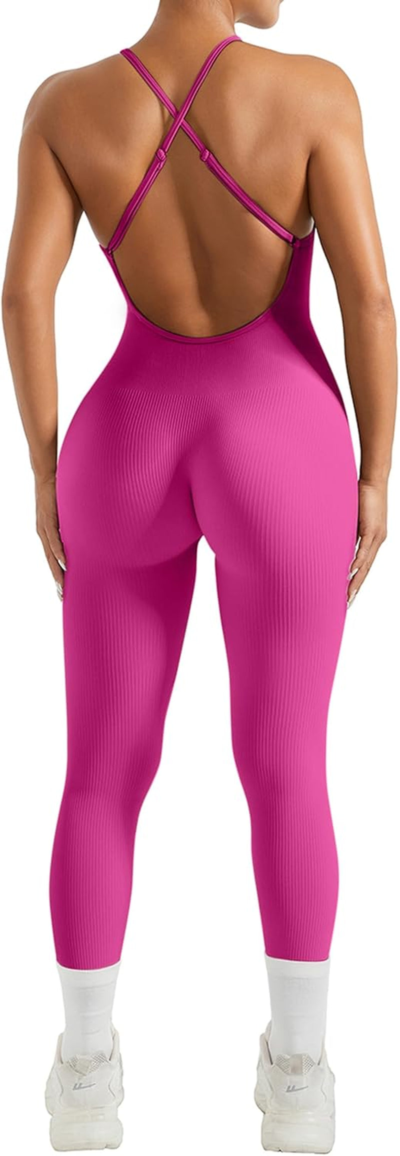 Women Strappy Backless One Piece Jumpsuits Tummy Control Padded Workout Rompers