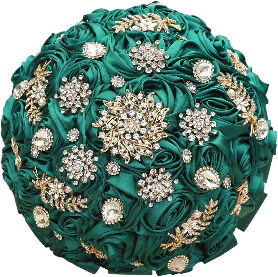 Handmade Wedding Flowers Bouquet round Holding Bridal Bouquet Artificial Satin Roses Bunch for Bride Bridesmaid Wedding Quinceanera