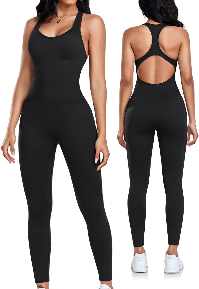 Sculpt & Support Women's Seamless Bodycon Jumpsuit Sexy Racerback with Tummy Control