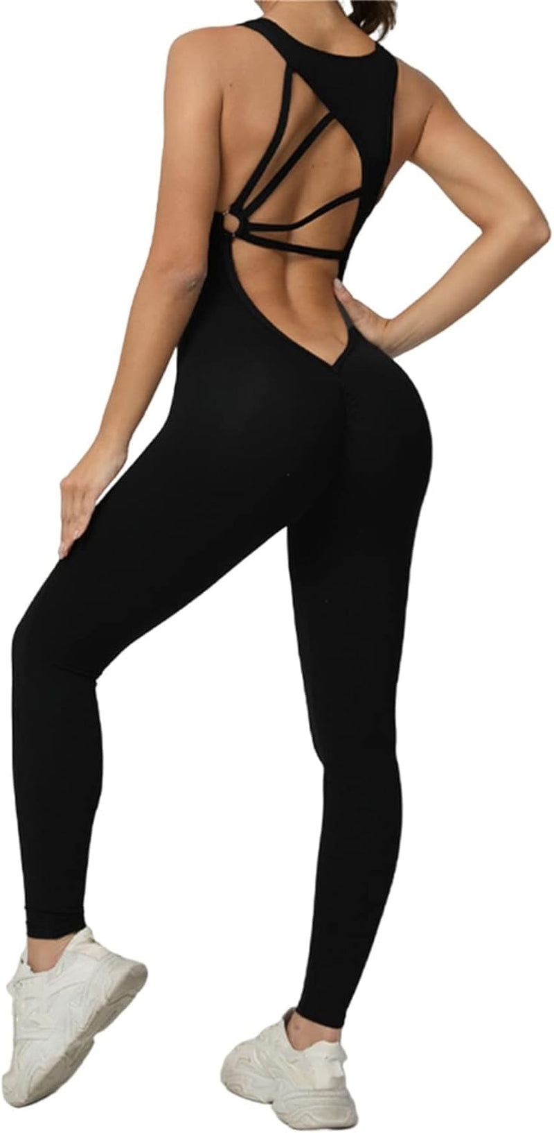 Women's V-Neck Athletic Jumpsuit: Tummy Control, Backless Design, and Butt Lift Cutouts for ultimate fitness style