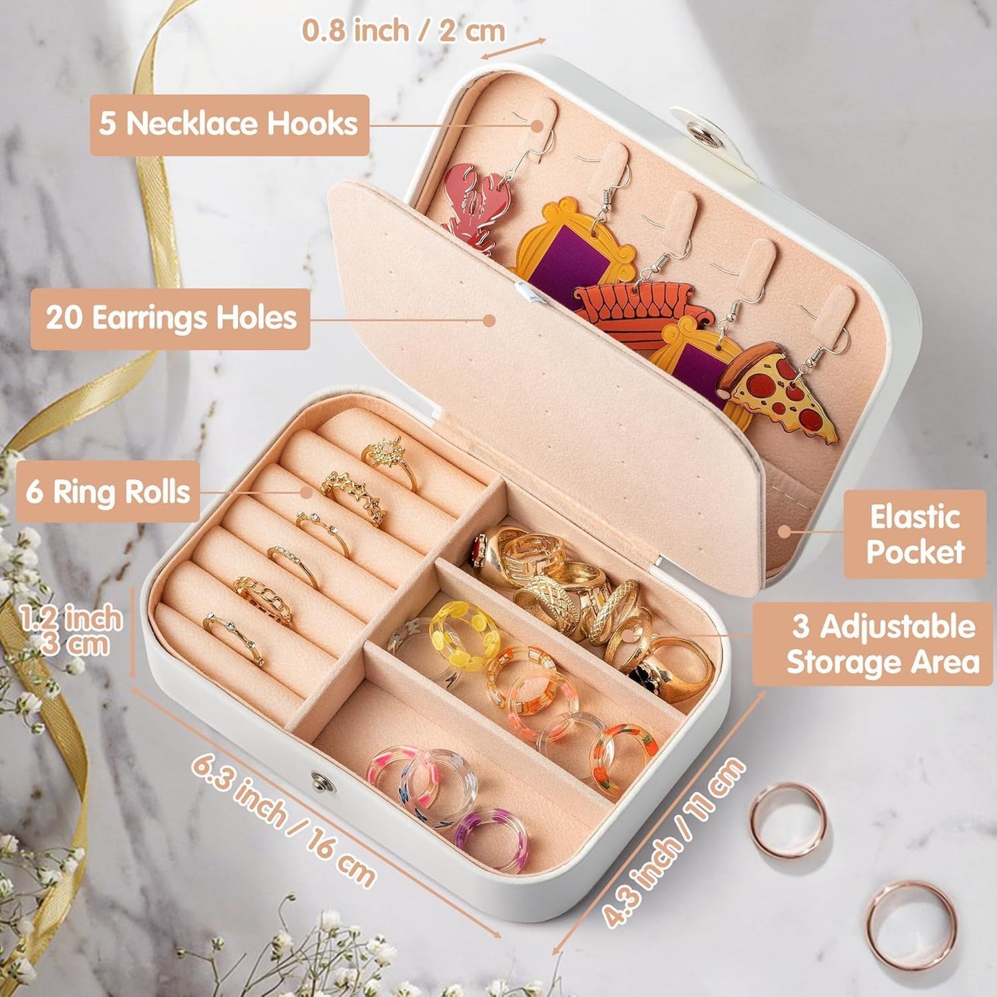 MRS Travel Jewelry Box for Bride Travel Portable Jewelry Case Small Jewelry Organizer Travel Accessories for Women, Bridal Shower Gift Engagement Present, White