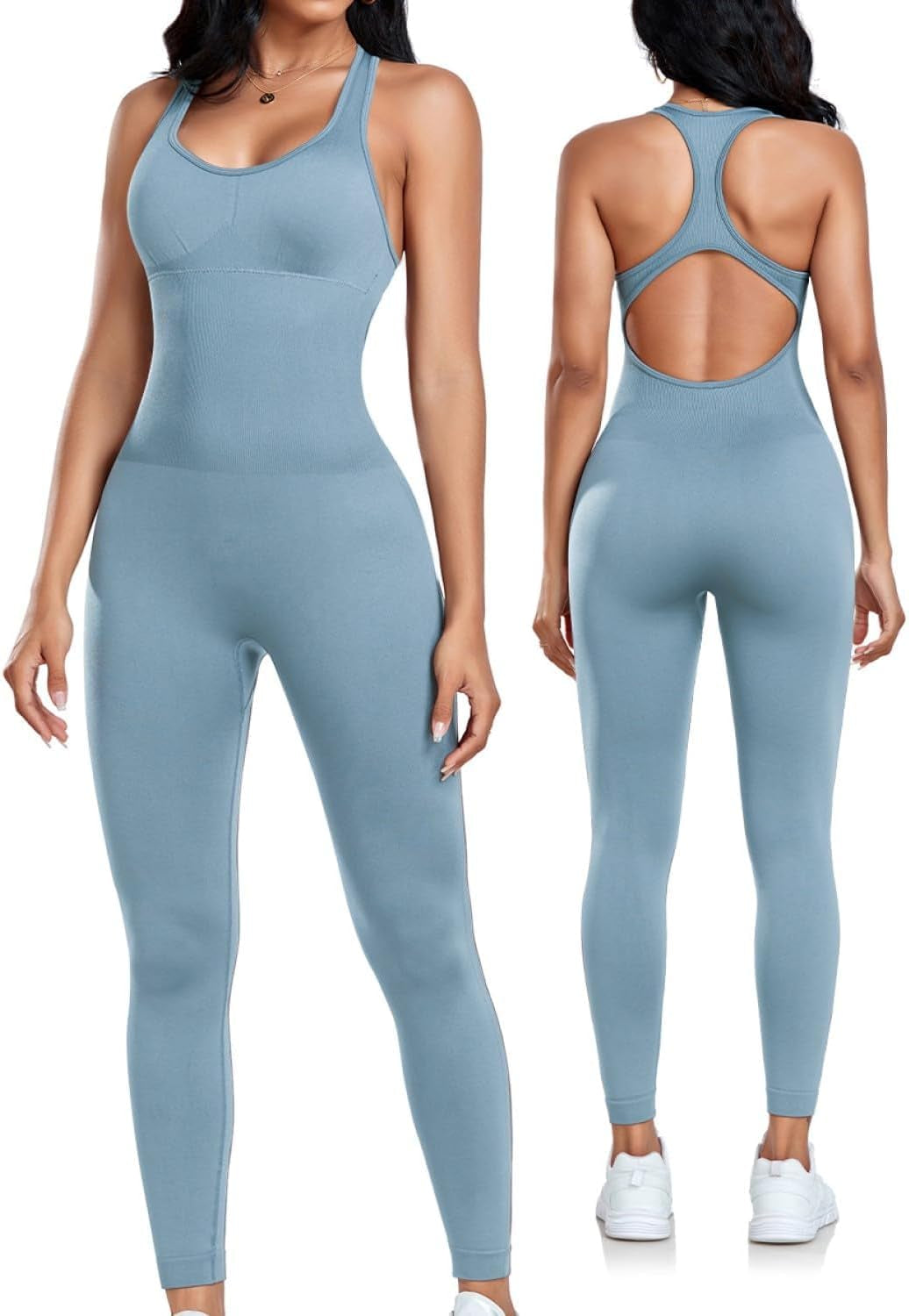 Sculpt & Support Women's Seamless Bodycon Jumpsuit Sexy Racerback with Tummy Control