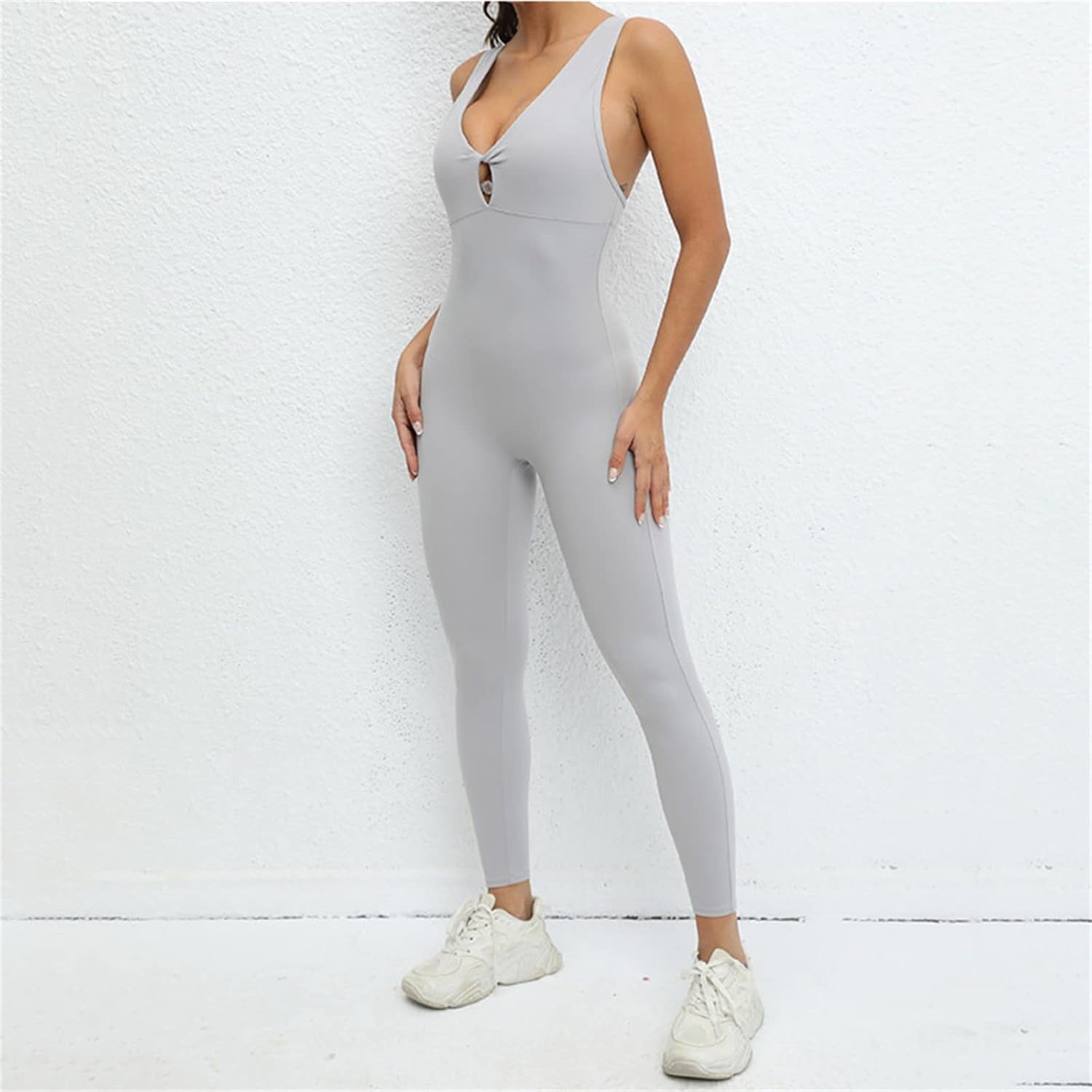 Women's V-Neck Athletic Jumpsuit: Tummy Control, Backless Design, and Butt Lift Cutouts for ultimate fitness style