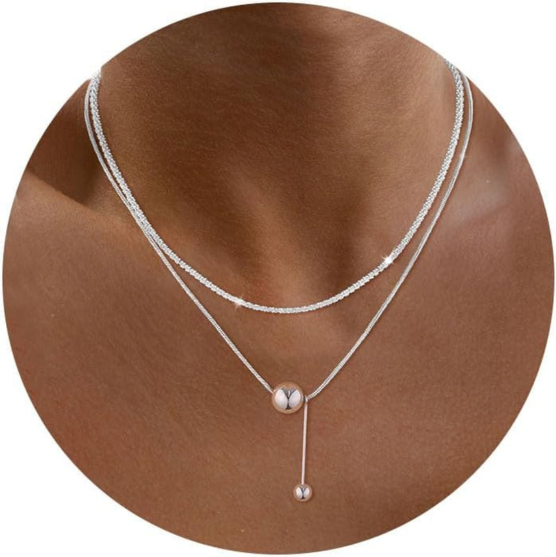 Lariat Gold Necklace for Women, Dainty Long Necklace 14K Gold Plated/Silver Y-Shaped Pendant Necklace Trendy Layered Cz Beaded Chain Drop Necklaces Simple Gold Jewelry for Women Gift