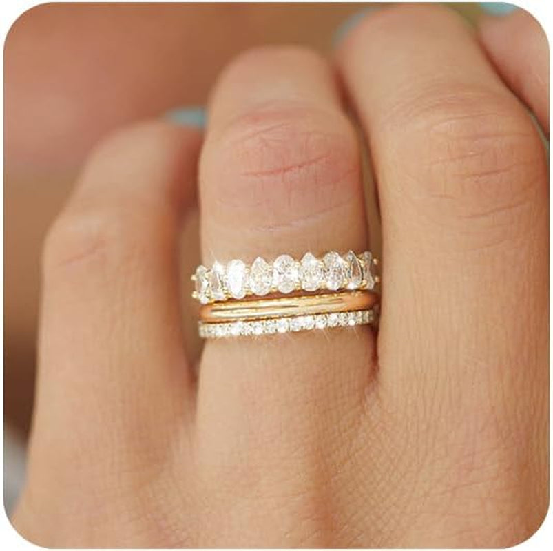 Stackable Gold Rings for Women Non Tarnish Trendy Dainty 14K Gold Plated Stacking Cubic Zirconia Thumb Ring Set Pack Statement Chunky Band Rings Promise Engagement Rings Size 7 8 9 10 11