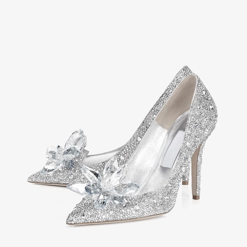 Women's Crystal Rhinestone Poined Toe Pumps Clear Stiletto High Heels