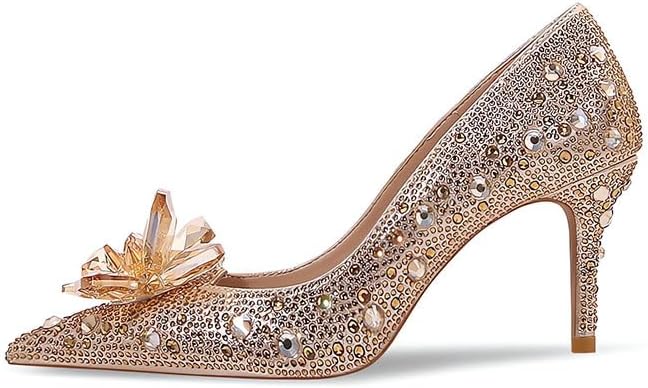 Women's Crystal Rhinestone Poined Toe Pumps Clear Stiletto High Heels