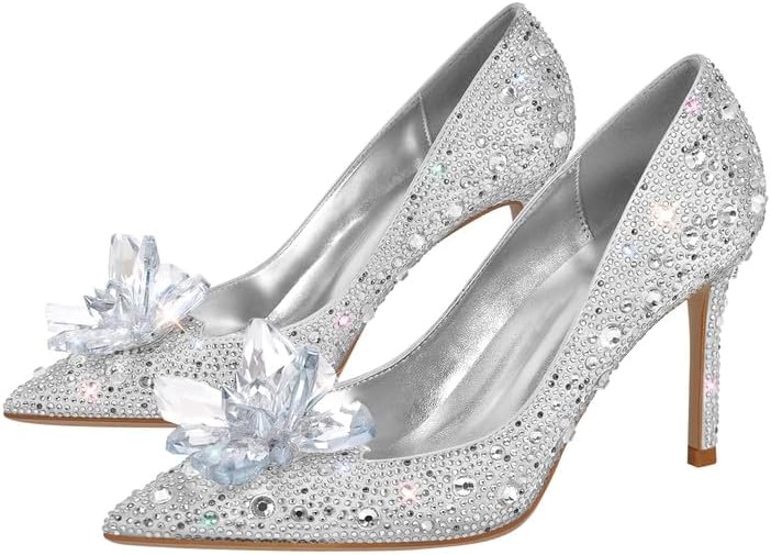 Women's Crystal Rhinestone Poined Toe Pumps Clear Stiletto High Heels