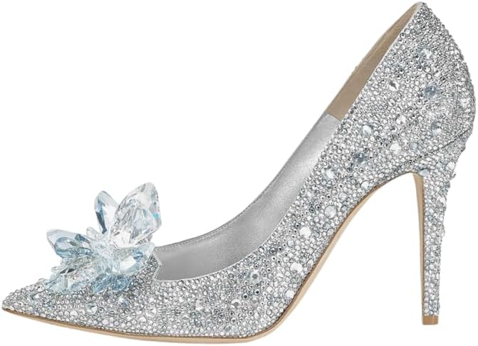 Women's Crystal Rhinestone Poined Toe Pumps Clear Stiletto High Heels