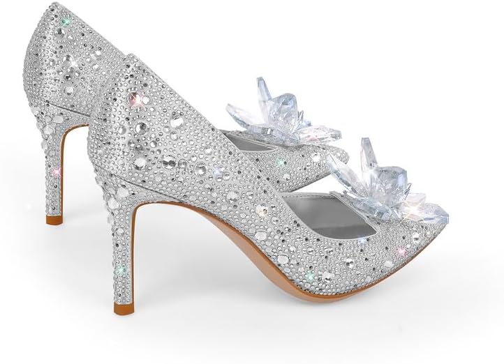 Women's Crystal Rhinestone Poined Toe Pumps Clear Stiletto High Heels