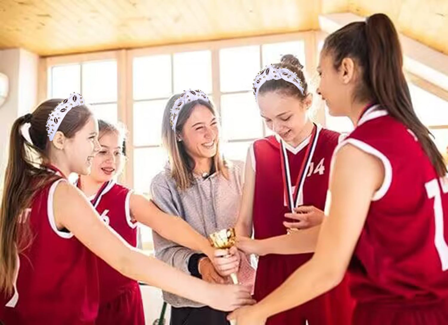 Football Headband for Women Football Accessories Pearl Rhinestone Wide Knot Headband Game Day Football Mom Outfit