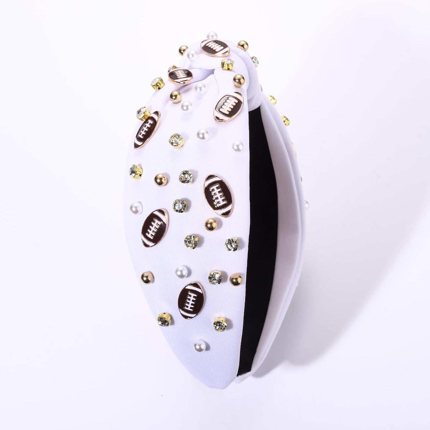 Football Headband for Women Football Accessories Pearl Rhinestone Wide Knot Headband Game Day Football Mom Outfit