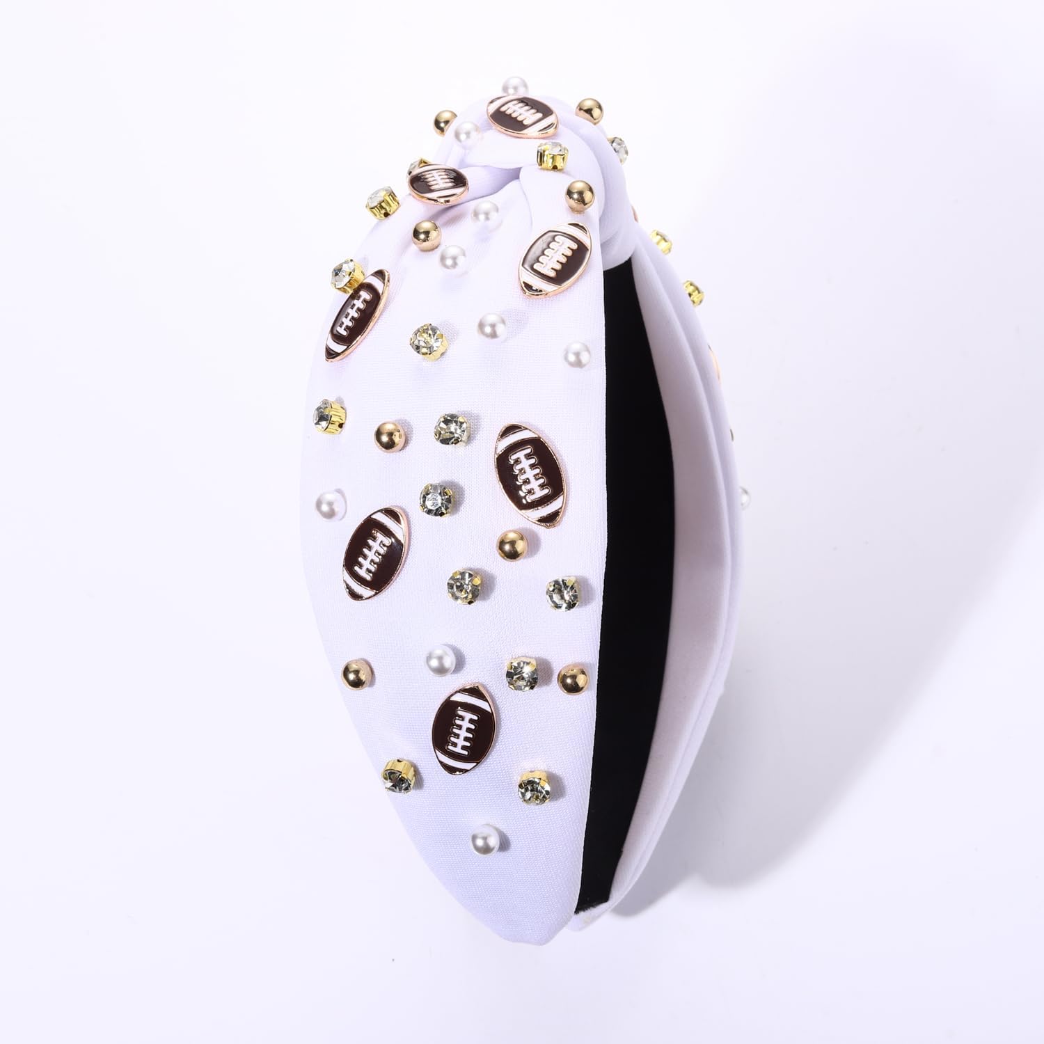 Football Headband for Women Football Accessories Pearl Rhinestone Wide Knot Headband Game Day Football Mom Outfit
